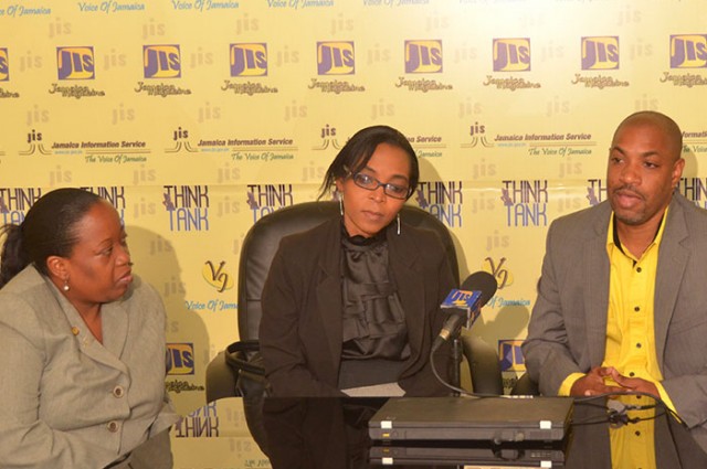 Fundraising and Public Relations Officer at the Jamaica Cancer Society (JCS) Shullian Brown, Radiation Oncologist at 21st Century Oncology, Dr. Sophia Edwards-Bennett (middle) Substance Abuse Officer at the National Council on Drug Abuse (NCDA), Daniel Brown (right), responds to a question at a recent JIS Think Tank.