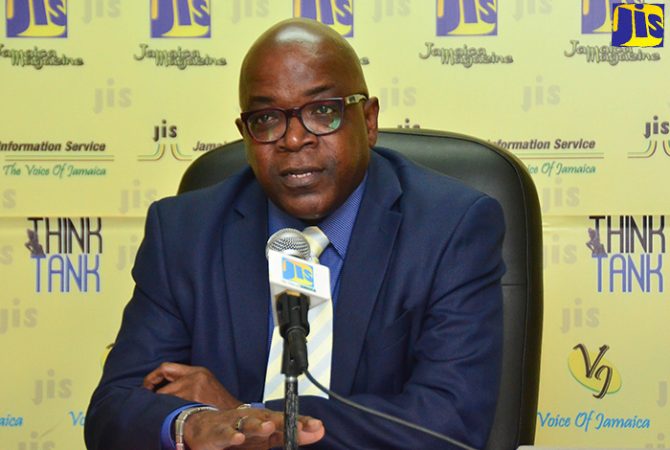 Deputy Financial Secretary, Strategic Human Resource Management, Ministry of Finance and the Public Service, Wayne Jones, speaking at a Think Tank held at the Jamaica Information Service’s head office in Kingston recently.