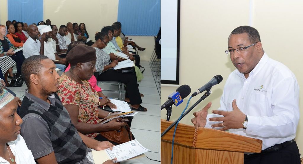 Minister of Industry, Investment and Commerce, Hon. Anthony Hylton, addresses a packed room of exporters and prospective exporters at a seminar organised by the Trade Board Limited today (Oct.16),  at the Jamaica Business Development Centre (JBDC) on Marcus Garvey Drive.
