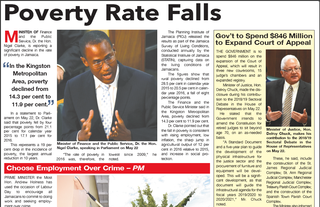 Poverty Rate Falls Jamaica Information Service