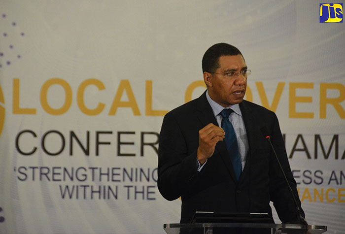 Prime Minister, the Most Hon. Andrew Holness, speaks at the inaugural Local Governance Conference, held at the Jewel Grande Resort and Spa in Rose Hall, St. James, on July 17.