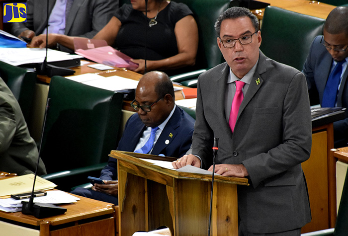 Minister without Portfolio in the Ministry of Economic Growth and Job Creation, Hon. Daryl Vaz, gives an update on the dry spell affecting the island during a statement to the House of Representatives on Tuesday (July 17).