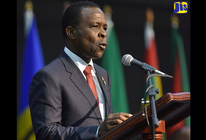 Prime Minister of Grenada, Dr. the Right Hon. Keith Mitchell, addresses the opening ceremony for the 39th Regular Meeting of the Conference of Heads of Government of CARICOM on Wednesday (July 4), at the Montego Bay Convention Centre in St. James.