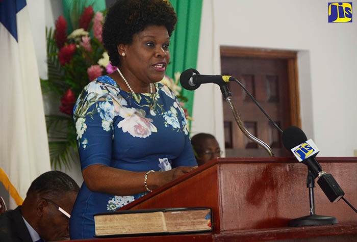 Permanent Secretary in the Ministry Of Tourism, Jennifer Griffith (at podium), addresses the Jamaica Tourist Board (JTB) Tourism Awareness Week 2018 Thanksgiving Service, held at Calvary Baptist Church in Montego Bay, St. James, on Sunday (September 23).