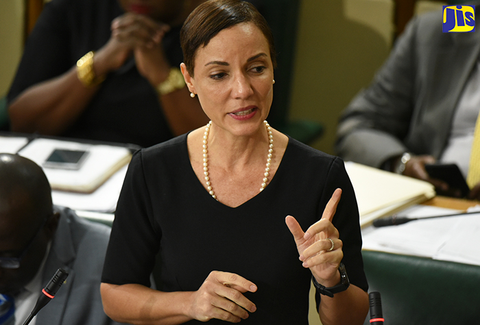 Leader of Government Business in the Senate and Minister of Foreign Affairs and Foreign Trade, Hon.  Kamina Johnson Smith, emphasises a point during today's (September 21) sitting of the Senate.

