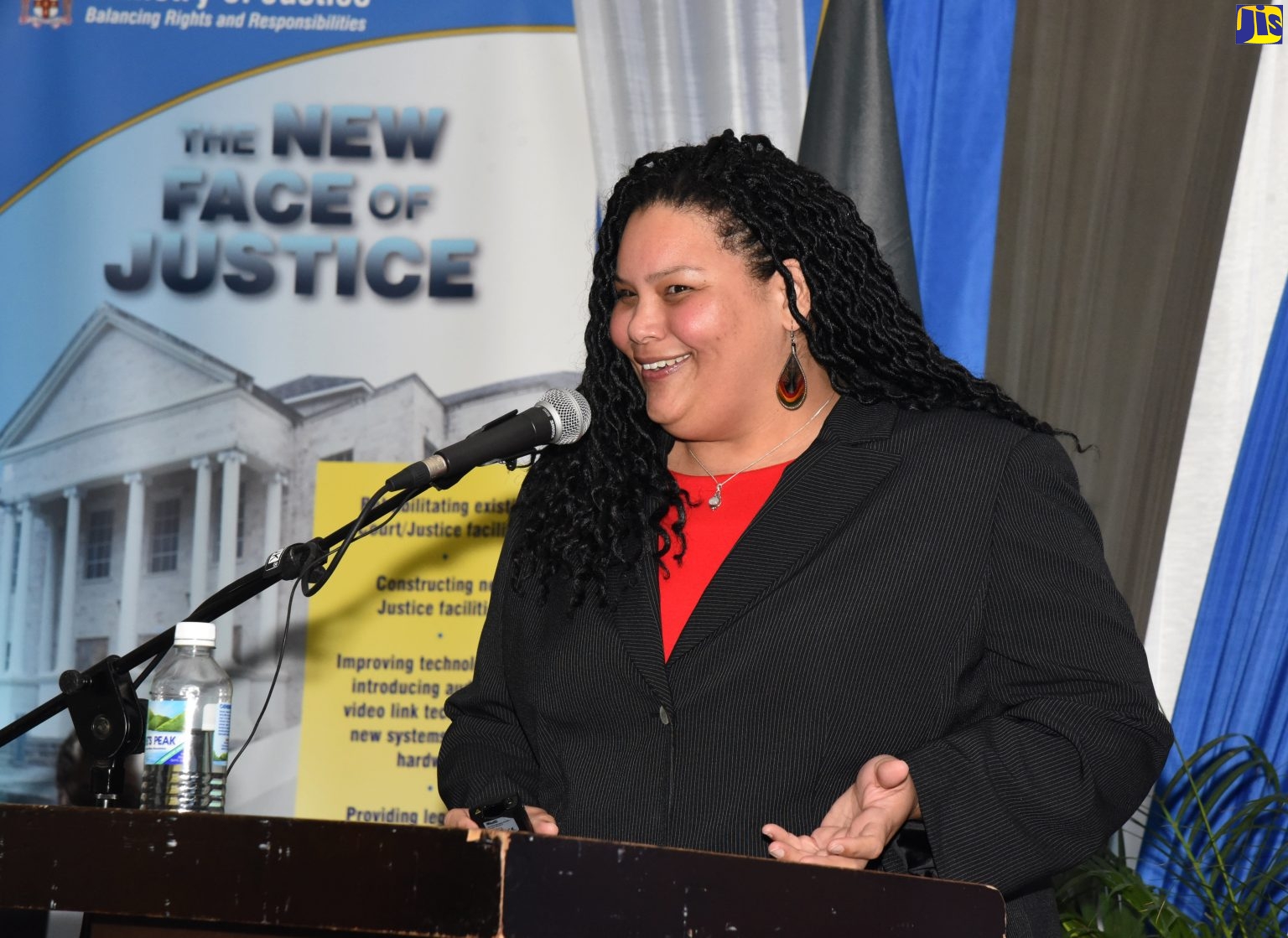 American Fulbright Scholar and Associate Professor of Law at Gongza University, Inga Laurent, addresses the 10th Conference on Restorative Justice, held recently at the Spanish Court Hotel in New Kingston 