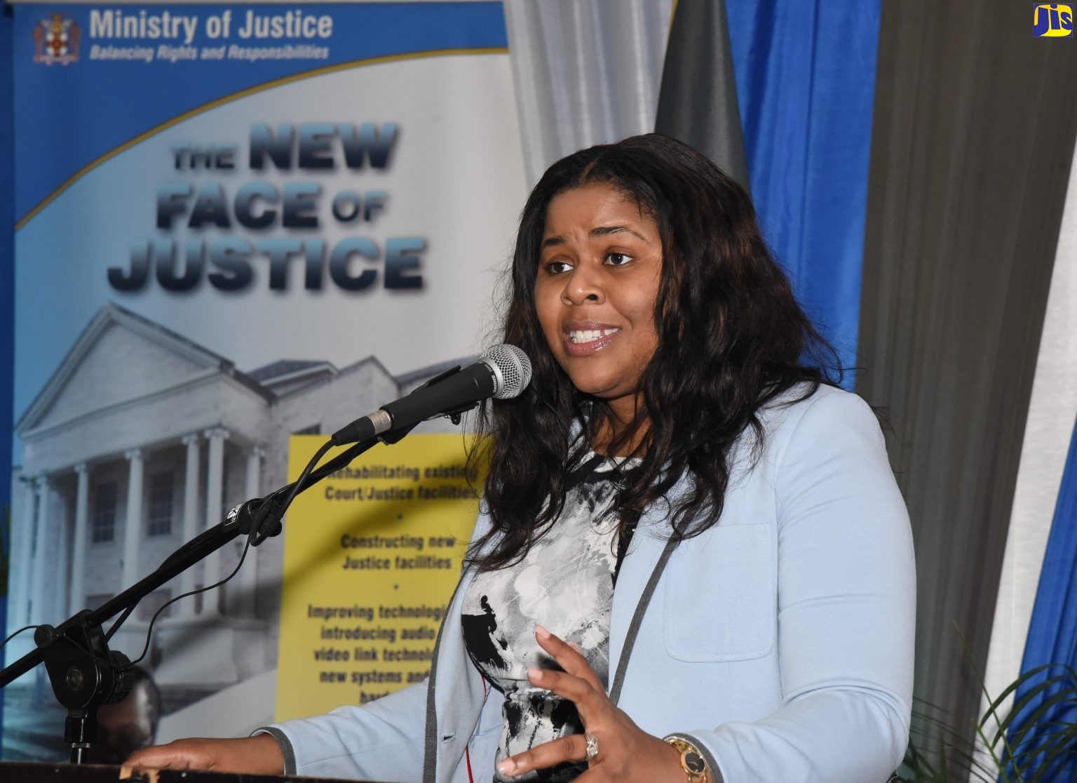 Coordinator of the Restorative Justice Unit in the Ministry of Justice, Dr. Kahilah Whyte, speaking at the 10th Conference on Restorative Justice at the Spanish Court Hotel in New Kingston on February 8.

