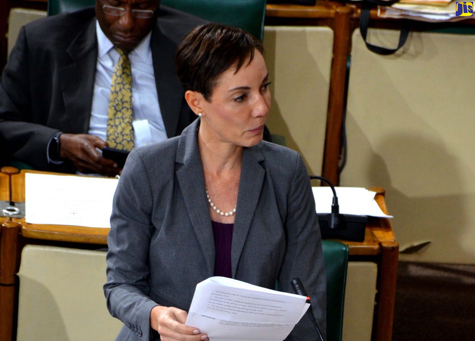 Leader of Government Business in the Senate and Minister of Foreign Affairs and Foreign Trade, Senator the Hon. Kamina Johnson Smith, contributes to the debate on the Emergency Powers (Continuance) Resolution, 2019, during Friday’s (May 10) sitting of the Upper House.