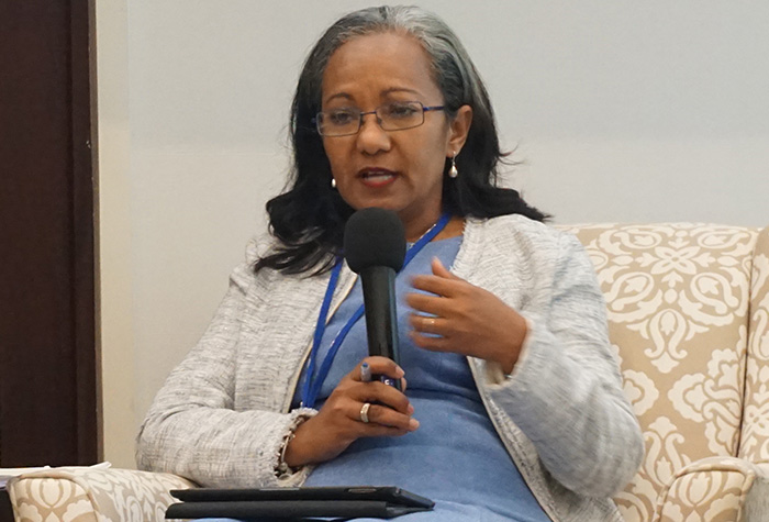 Permanent Secretary in the Ministry of Labour and Social Security, Colette Roberts Risden, makes her contribution to a panel discussion on regional examples of social protection programmes in emergency preparedness and response, at the Caribbean Disaster Emergency Management Agency's (CDEMA) inaugural Shock-Responsive Social Protection in the Caribbean Regional Symposium, in Providenciales, Turks and Caicos, on June 27.