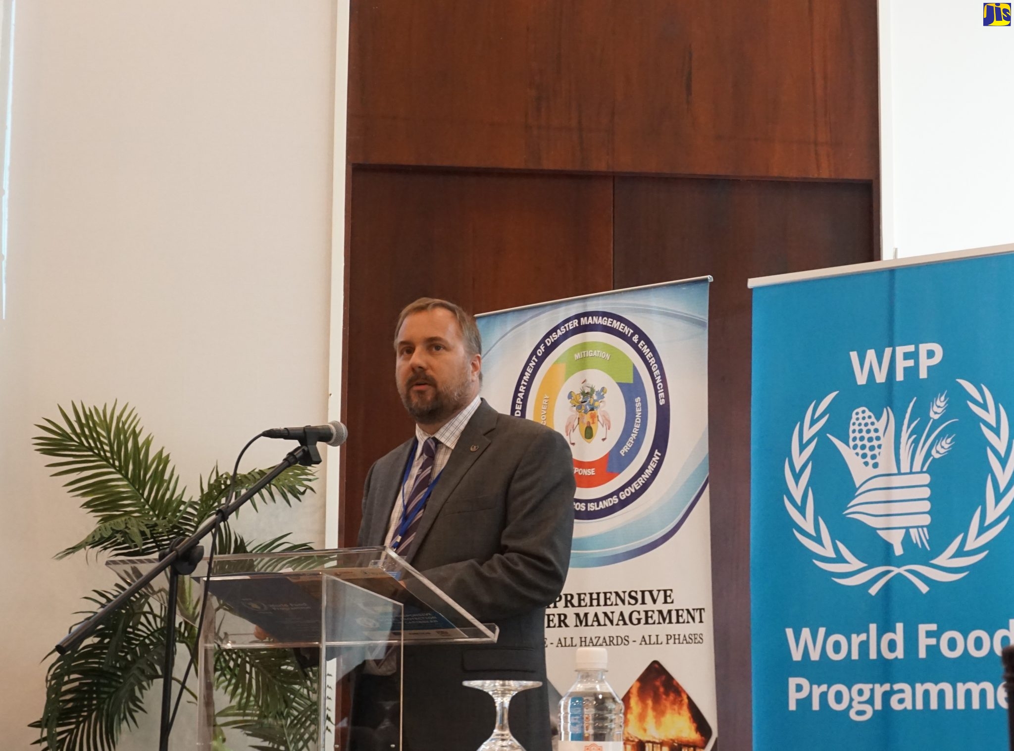 World Food Programme Head of Office for Barbados, Regis Chapman, addresses the Shock-Responsive Social Protection in the Caribbean Regional Symposium in Providenciales, Turks and Caicos on June 27. 


