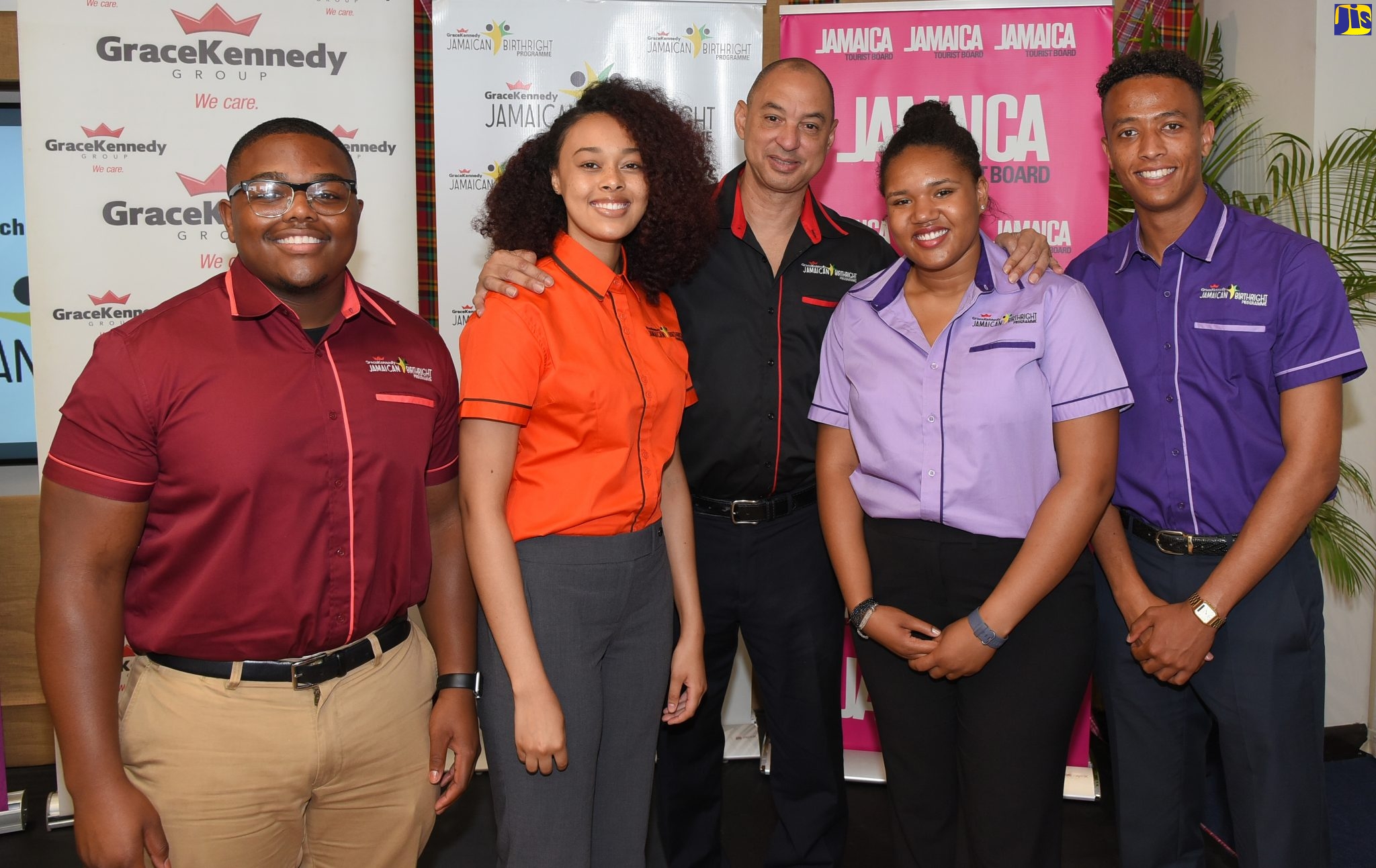 Group Chief Executive Officer (CEO), GraceKennedy Limited, Senator Don Wehby (centre), with interns of the 2019 GraceKennedy Jamaican Birthright Programme (from left) Tarik Graham, Kayla Jessup, Sapphira Thompson-Bled and Callum McCarthy. Occasion was the launch of the programme on Wednesday (July 3), at GraceKennedy Limited’s new corporate headquarters, Harbour Street, downtown Kingston. The students who are from the United States of America, Canada and the United Kingdom, will participate in a five-week internship from June 28 to August 7 with GraceKennedy Limited. The Programme is an annual cultural and professional internship geared at highlighting the Jamaican culture, while furthering the career goals of the candidates.
