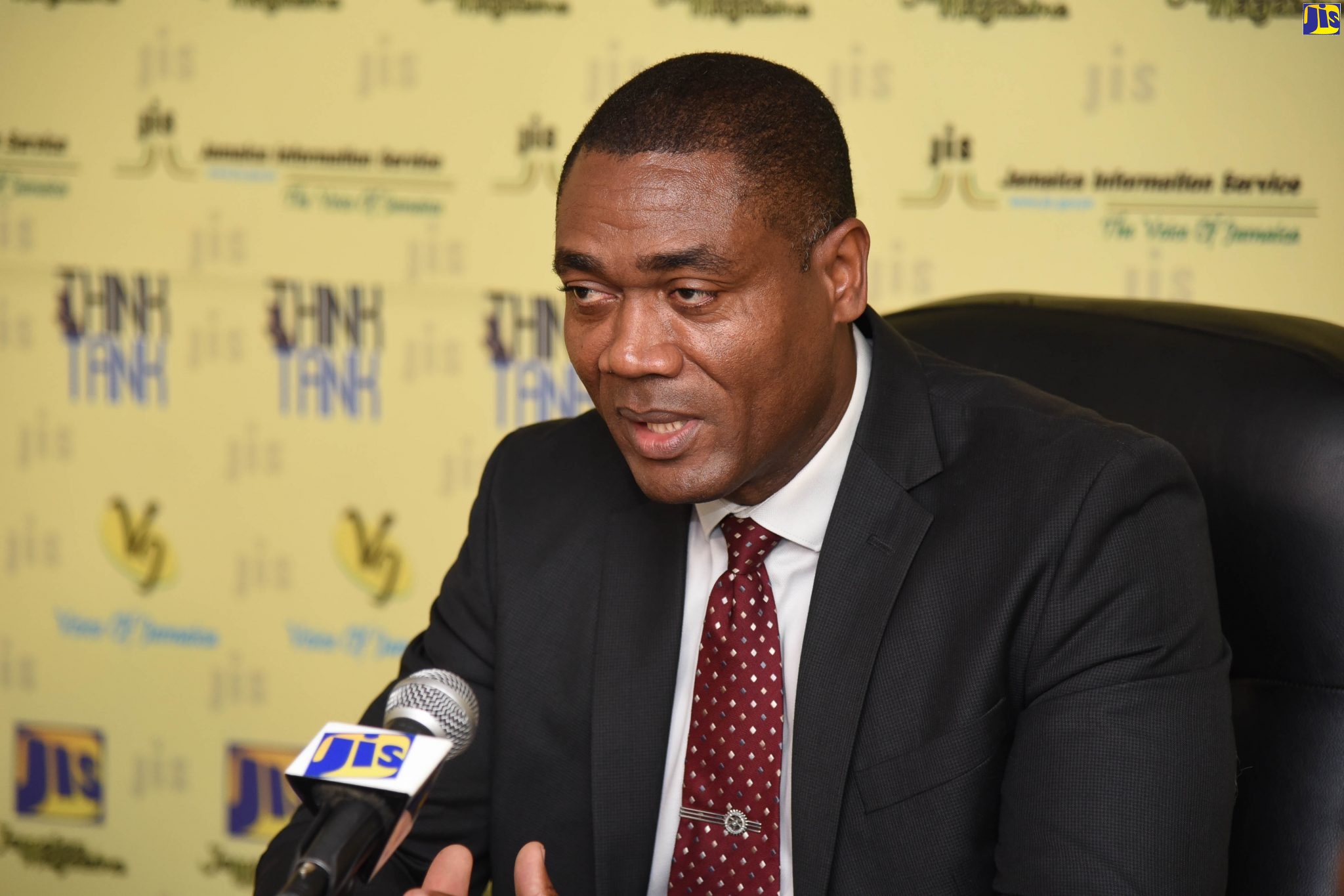 President of the National Water Commission (NWC), Mark Barnett, addresses a JIS Think Tank