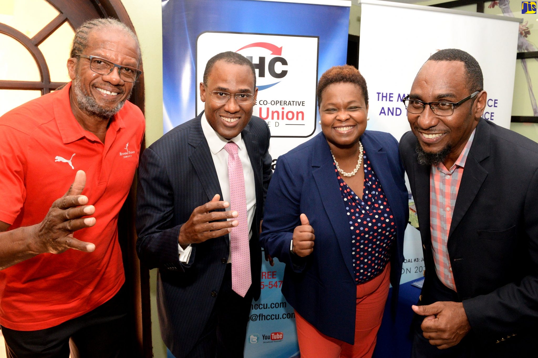 Finance and the Public Service Minister, Dr. the Hon. Nigel Clarke (second left), indicates his readiness for the second annual Civil Service Week (CSW) 5K Walk/Run, slated for Saturday, November 16. The event, which runs off from Emancipation Park in New Kingston, forms part of activities organised by the Ministry of Finance and the Public Service to mark CSW 2019, from November 17 to 22, under the theme, ‘Building and Sustaining a Culture of Excellence’. The event was launched during a function at the Courtleigh Hotel in New Kingston, on Friday (September 13). Others (from left) are Race Director and Head of Running Events Jamaica, Alfred Francis; Chief Executive Officer for the event’s main sponsor, First Heritage Co-operative Credit Union Limited (FHCCU), Roxann Linton; and Jamaica Civil Service Association (JCSA) President, O’Neil Grant.