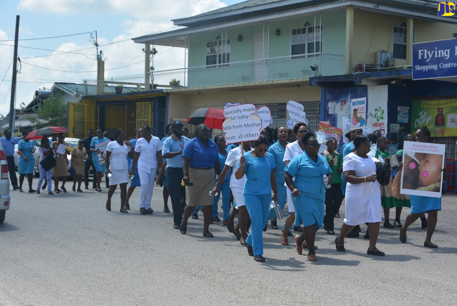 Westmoreland public health workers participate in a march in support of breastfeeding in Darliston on Tuesday (September 17).