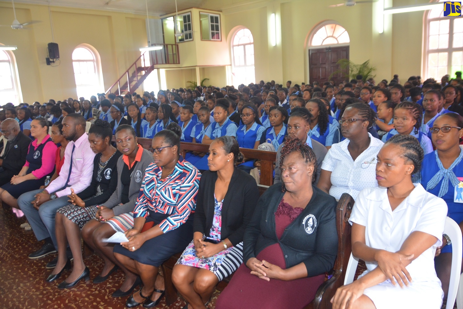 Undergraduates and lecturers of Bethlehem Moravian College in St. Elizabeth participate in a welcome ceremony for Their Excellencies, The Most Hon. Sir Patrick Allen and Lady Allen, when they toured the institution on Thursday, September 26.