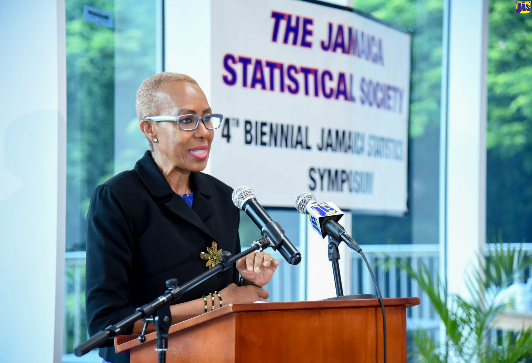 Minister of Science, Energy and Technology, Hon. Fayval Williams, addresses the fourth biennial Jamaica Statistics Symposium and pre-conference workshop series, at the Regional Headquarters, University of the West Indies (UWI), Mona Campus, on October 31.