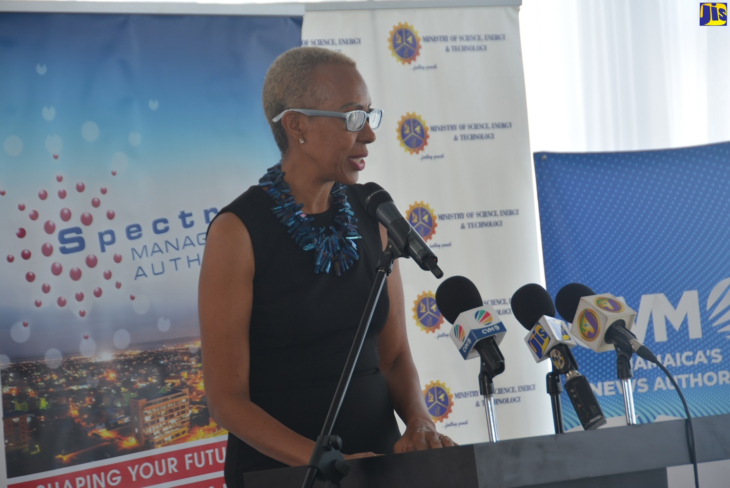 Minister of Science, Energy and Technology, Hon. Fayval Williams, speaking at the Spectrum Management Authority