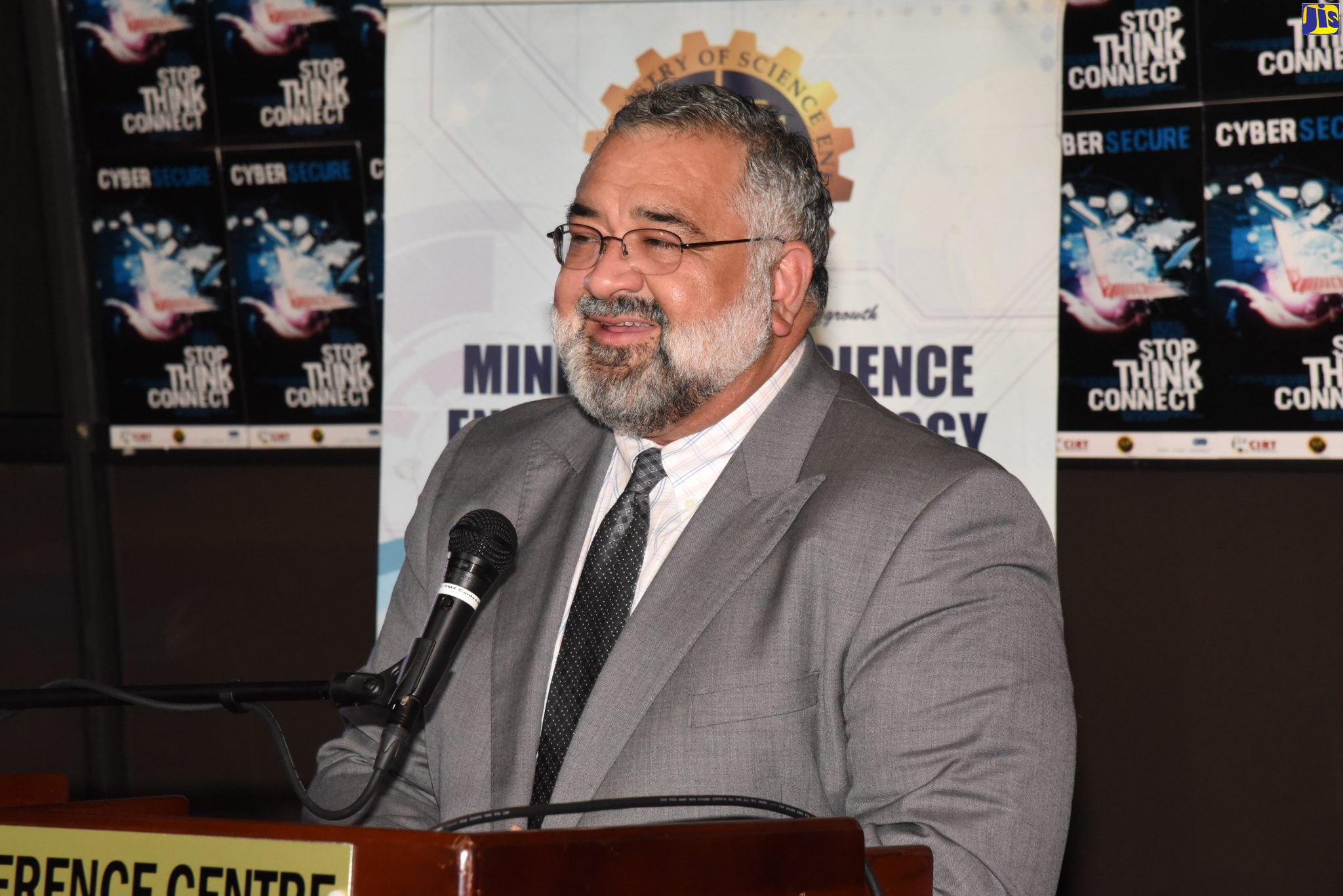 Chief Executive Officer of the American Registry for Internet Numbers (ARIN), John Curran, speaking during the Cybersecurity and Public Safety Symposium at the Jamaica Conference Centre in downtown Kingston on September 30.