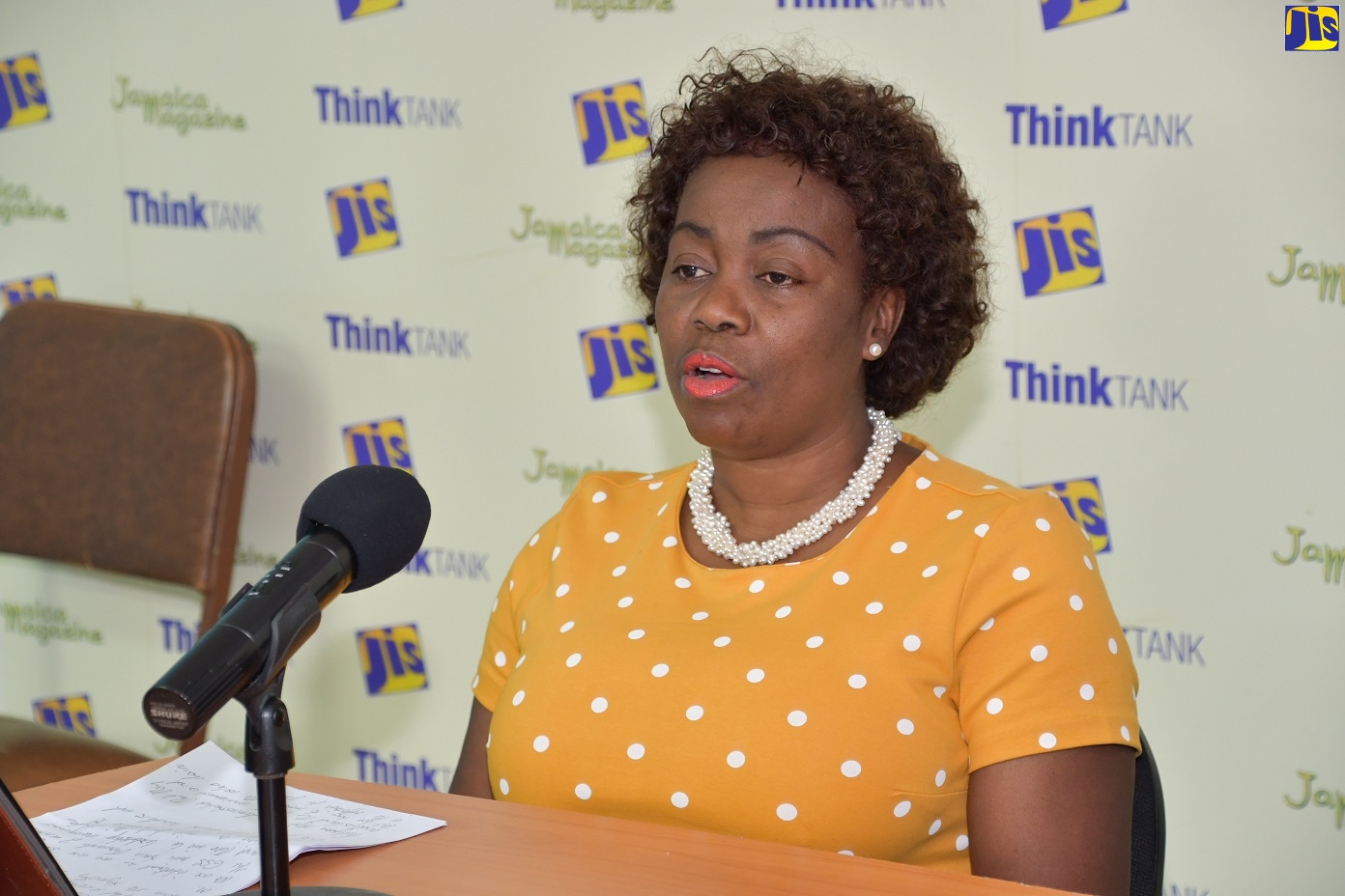 President of the Business Process Industry Association of Jamaica (BPIAJ), Gloria Henry, addresses a Jamaica Information Service (JIS) Think Tank at the Agency’s Regional Office in Montego Bay, St. James, on October 8.
