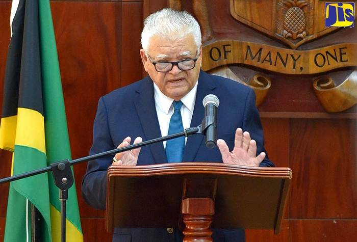 Minister without Portfolio with responsibility for Education, Youth and Information, Hon. Karl Samuda, addresses yesterday’s (October 9) post-Cabinet press briefing at Jamaica House.