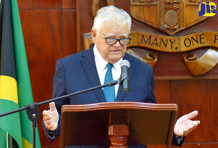 Minister without Portfolio with responsibility for Education, Youth and Information, Hon. Karl Samuda, addressing Wednesday’s (October 9) post-Cabinet press briefing at Jamaica House. 