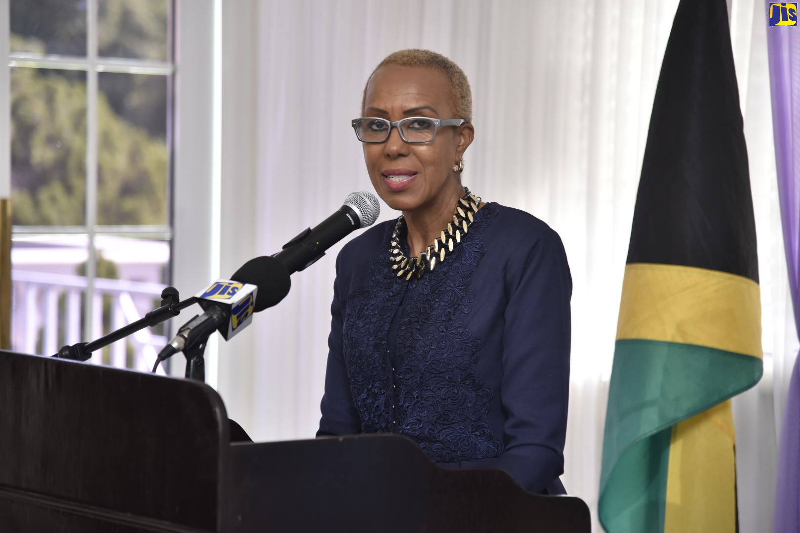 Minister of Science, Energy and Technology, Hon. Fayval Williams, addressing a press briefing held at Eden Gardens Wellness Resort & Spa in St. Andrew on Tuesday (October 8).