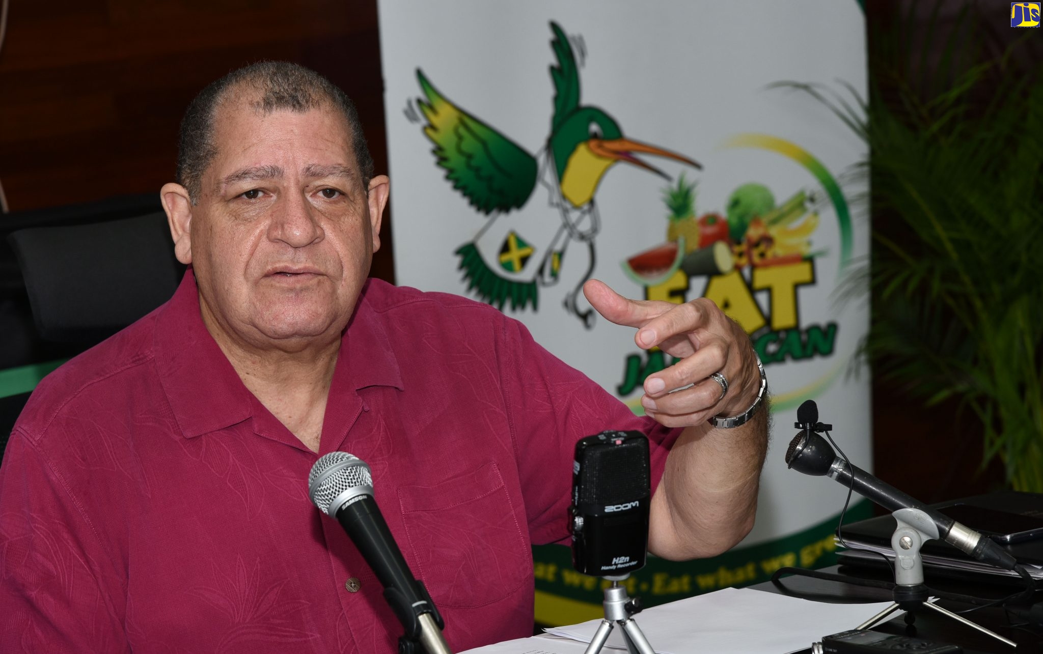 Minister of Industry, Commerce, Agriculture and Fisheries, Hon. Audley Shaw, speaks at a media briefing on Wednesday (October 9) at the Ministry’s Hope Gardens address in Kingston, where he gave an update on the management of the threat of the TR4 and Frosty Pod Rot diseases.