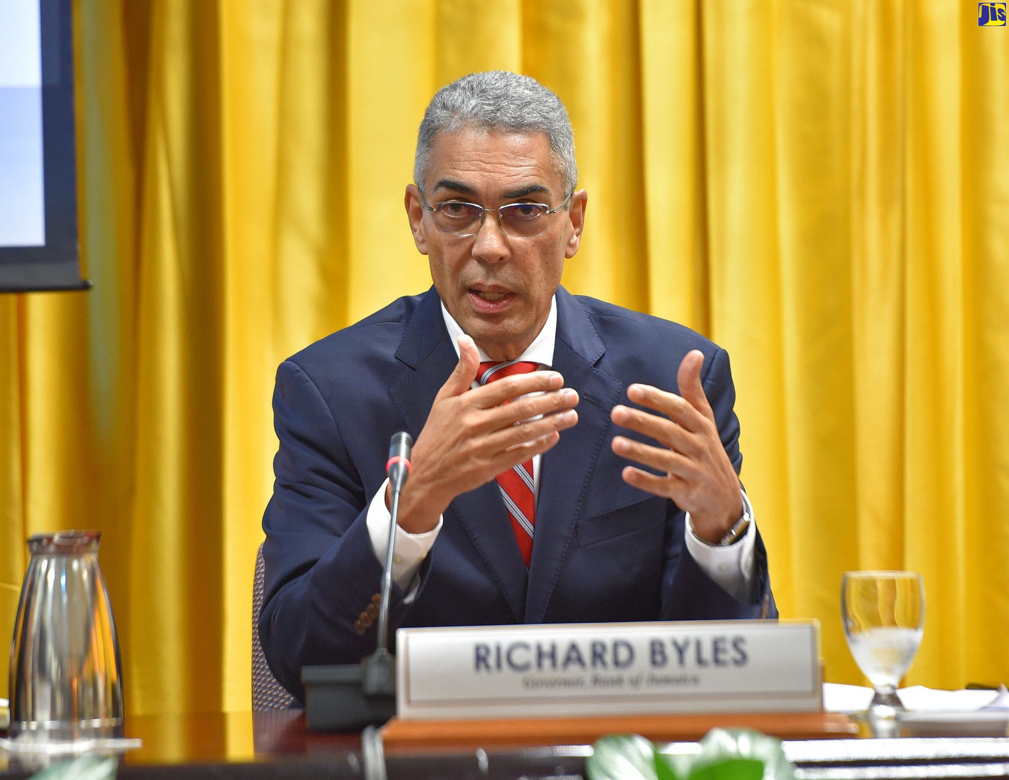 Bank of Jamaica (BOJ) Governor, Richard Byles, addresses journalists during Thursday’s (November 21) quarterly briefing, at the BOJ in downtown Kingston.