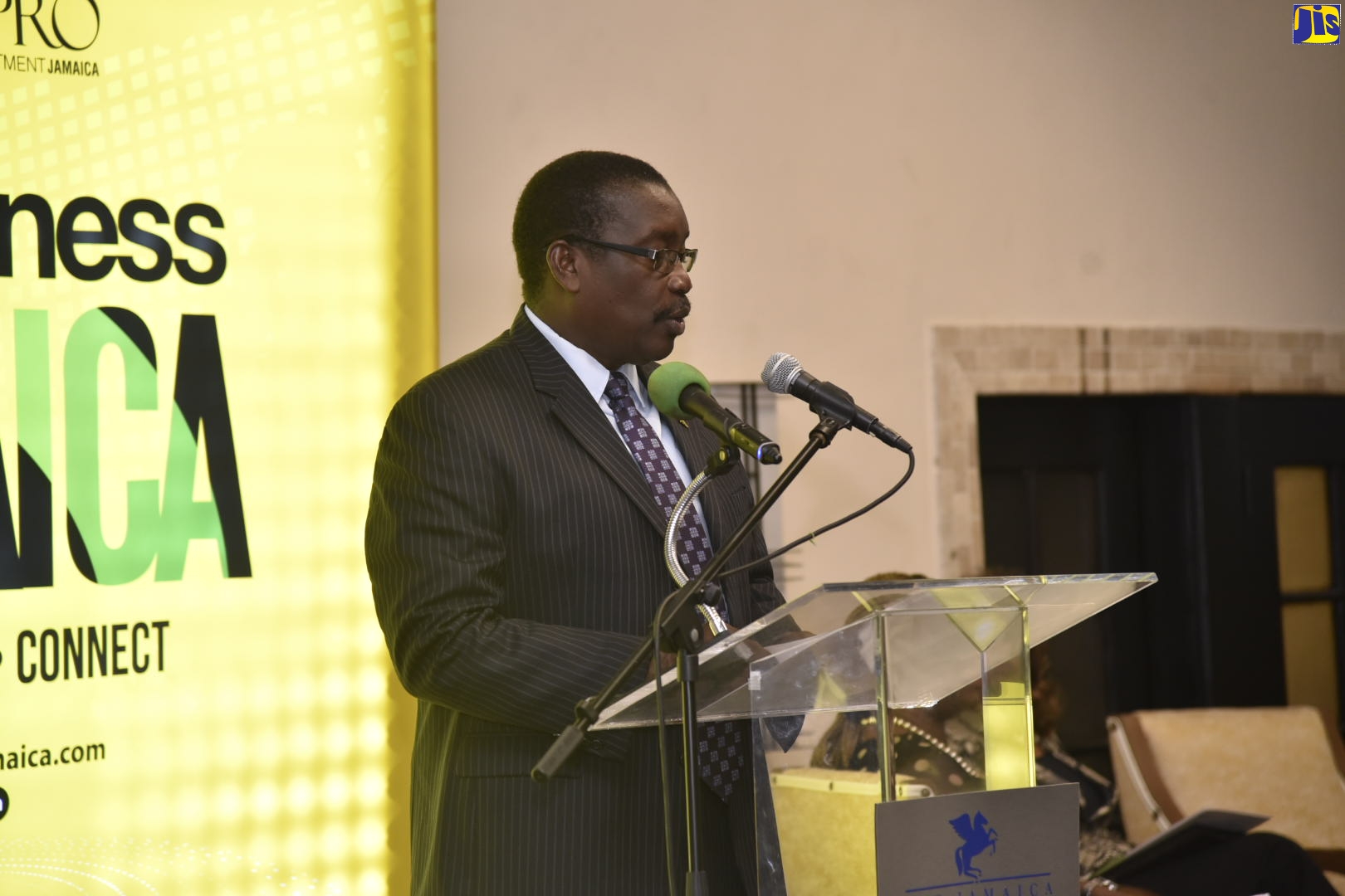 Minister of Transport and Mining, Hon. Robert Montague, addresses a JAMPRO-organised Limestone Opportunities Network Forum, held today (November 19), at The Jamaica Pegasus hotel in New Kingston.