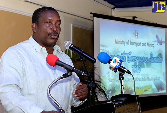Transport and Mining Minister, Hon. Robert Montague, addressing participants during the Ministry’s Corporate Governance Seminar at the Terra Nova All-Suite Hotel in St. Andrew on Thursday (November 14).
