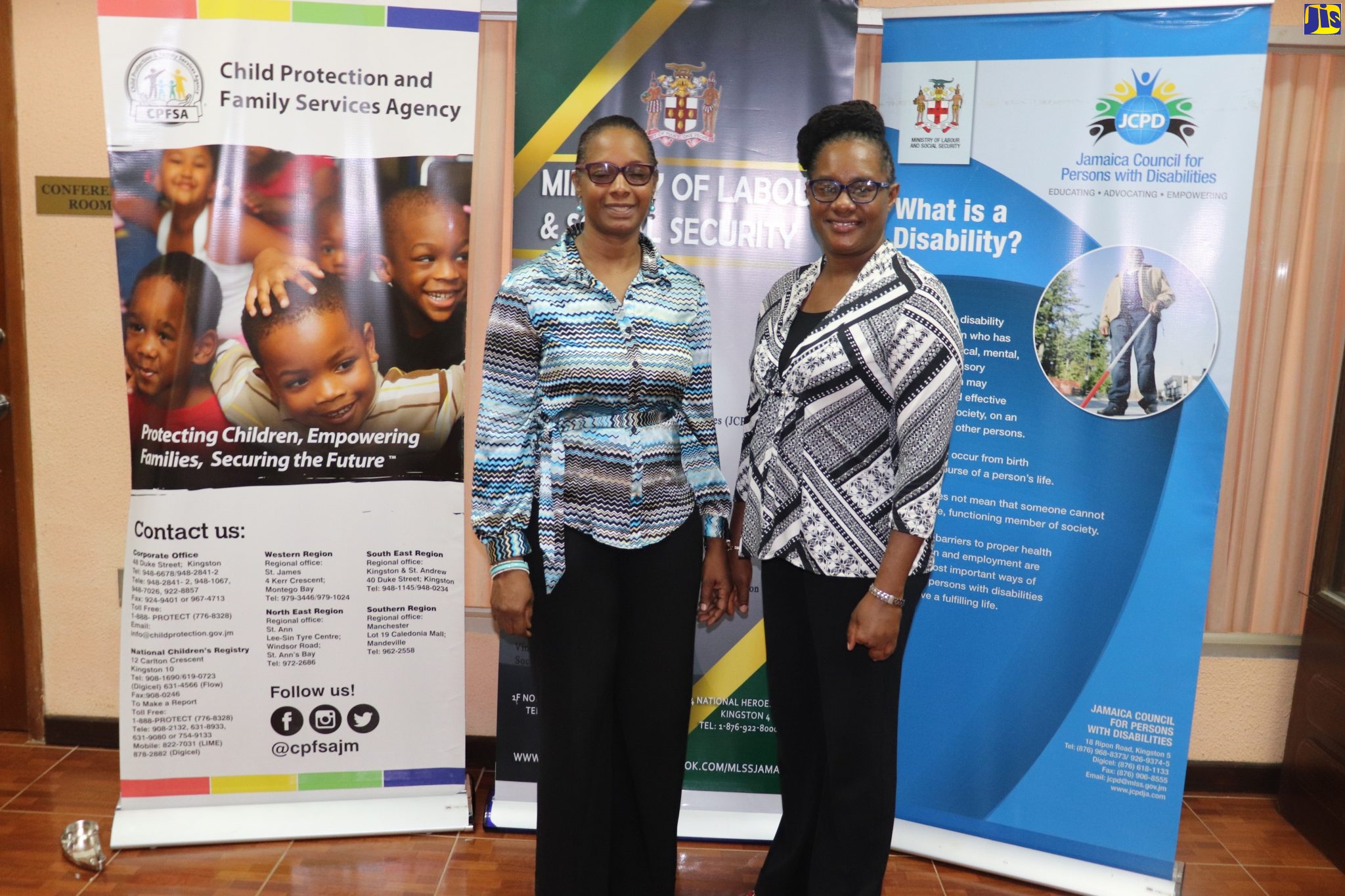 Chief Technical Officer in the Ministry of Labour and Social Security, Dionne Jennings (left), with Executive Director at the Jamaica Council for Persons with Disabilities (JCPD), Dr. Christine Hendricks, at the media launch of the Family Expo and Special Needs Resource Fair at Nain in St. Elizabeth on November 1.