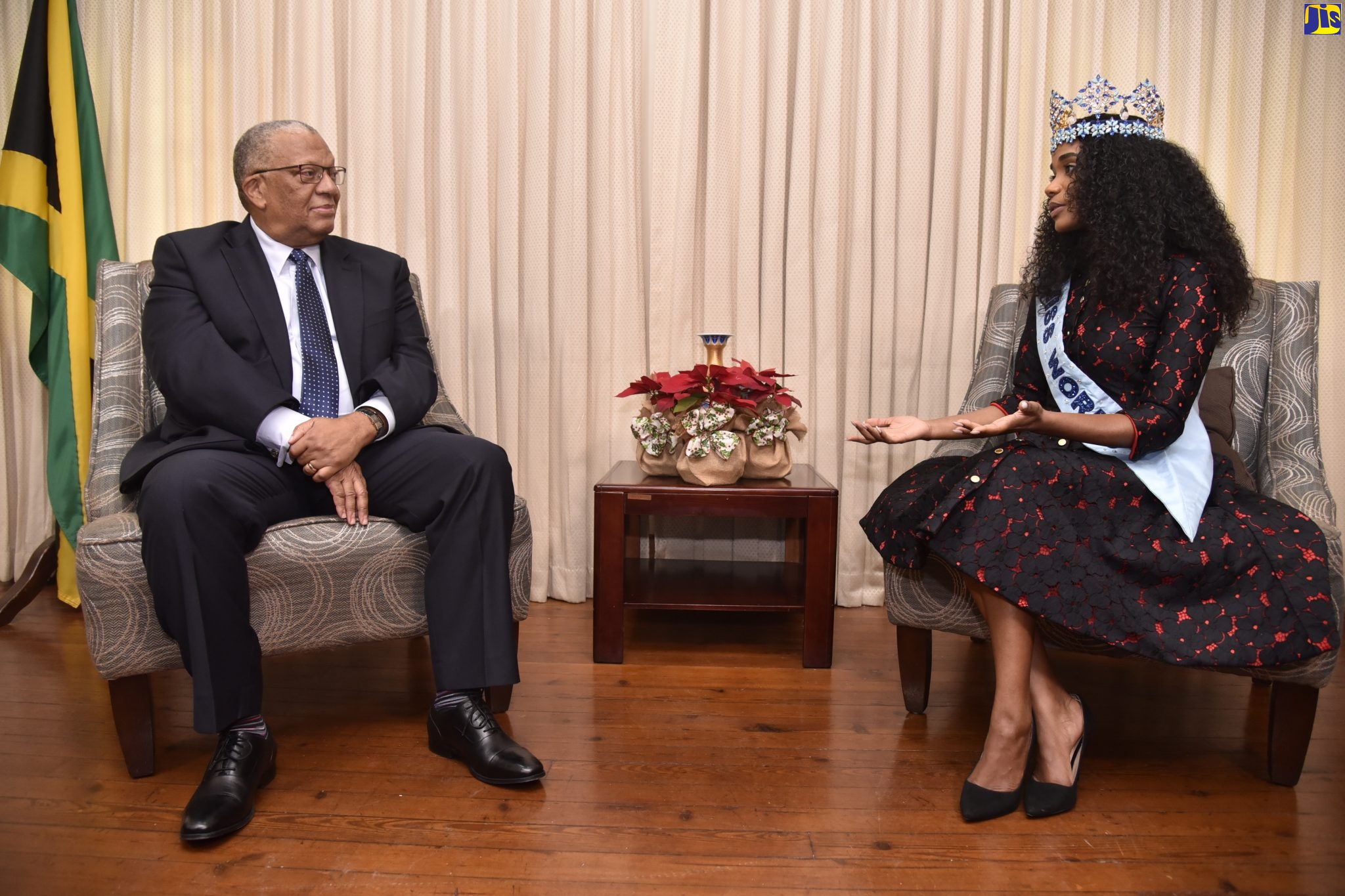 Miss World 2019, Toni-Ann Singh,  in discussion with Leader of the Opposition, Dr. Peter Phillips, when she visited  him, today (December 23), at his 1 West King’s House Road office in St. Andrew.