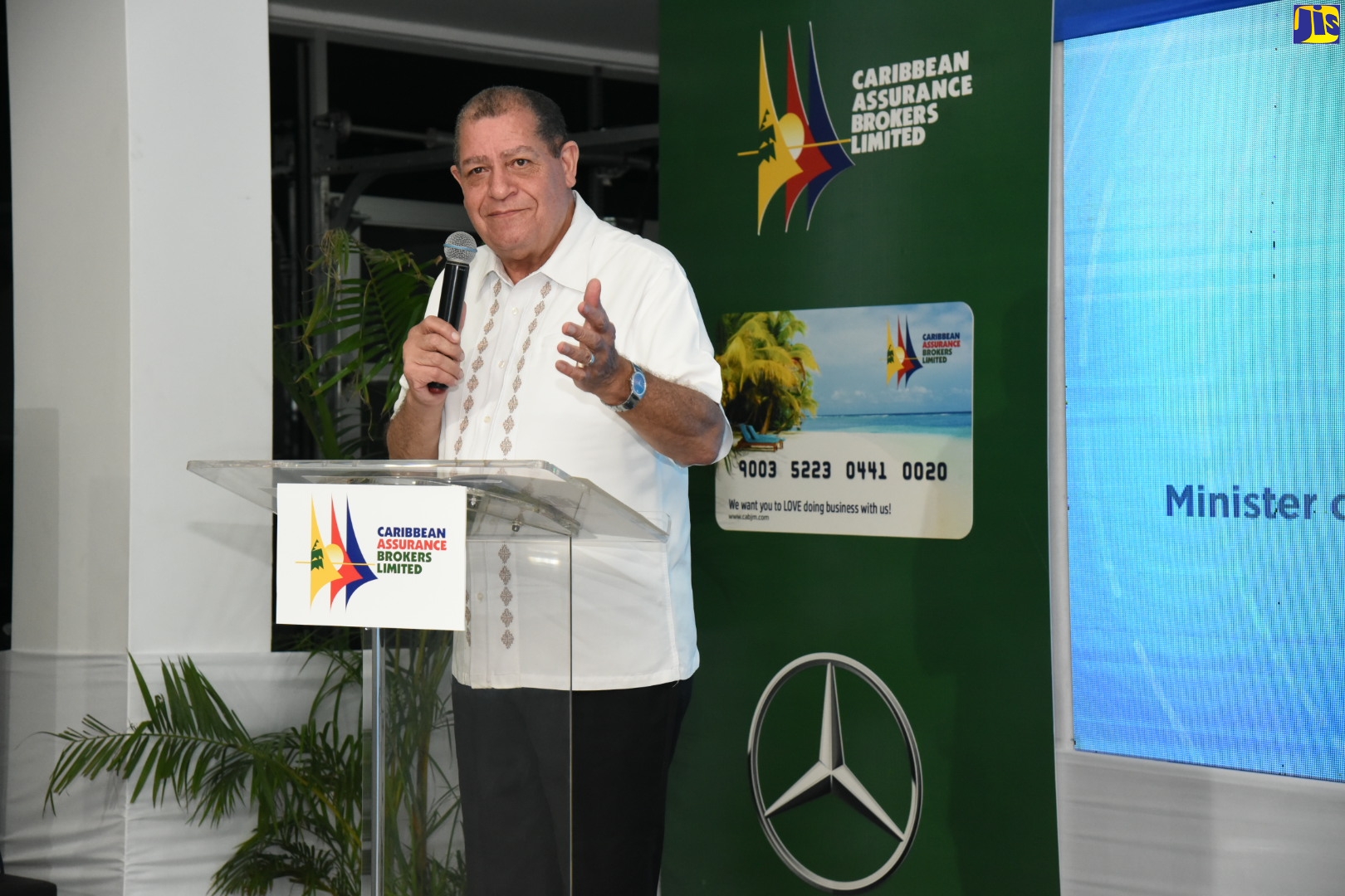 Industry, Commerce, Agriculture and Fisheries Minister, Hon. Audley Shaw, addresses Thursday’s (December 5) launch of Caribbean Assurance Brokers Limited (CAB) loyalty programme, at Silver Star Motors Limited Mercedes-Benz showroom, on South Camp Road in Kingston.
