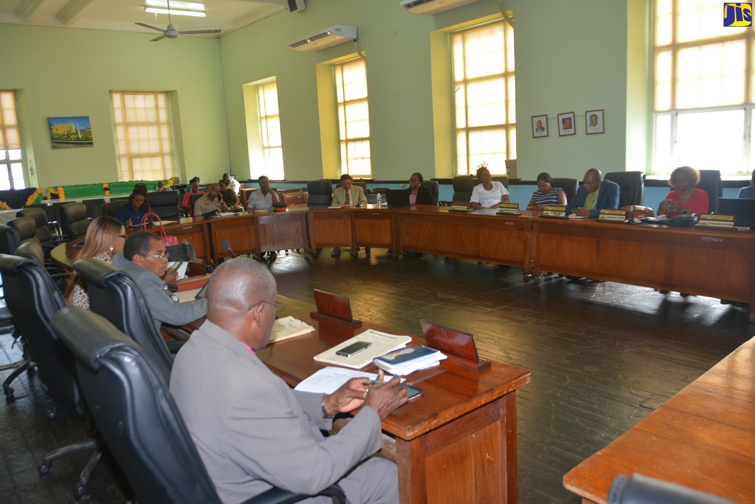 Councillors participating in the monthly meeting of the Trelawny Municipal Corporation in Falmouth, on Thursday, December 12. The meeting was addressed by Minister of Local Government and Community Development, Hon. Desmond McKenzie