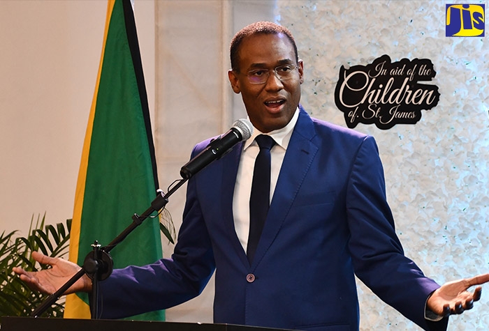 Minister of Finance and the Public Service, Dr. the Hon. Nigel Clarke, delivers the keynote address during the third annual Mayor’s Charity Ball, which was held at the S Hotel in St. James on Saturday (December 7).