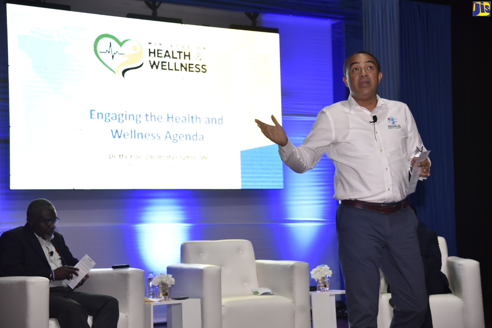 Minister of Health and Wellness, Dr. the Hon. Christopher Tufton, addresses the launch of the Research for Wellness Fund, held at the Courtleigh Auditorium in New Kingston on December 5.