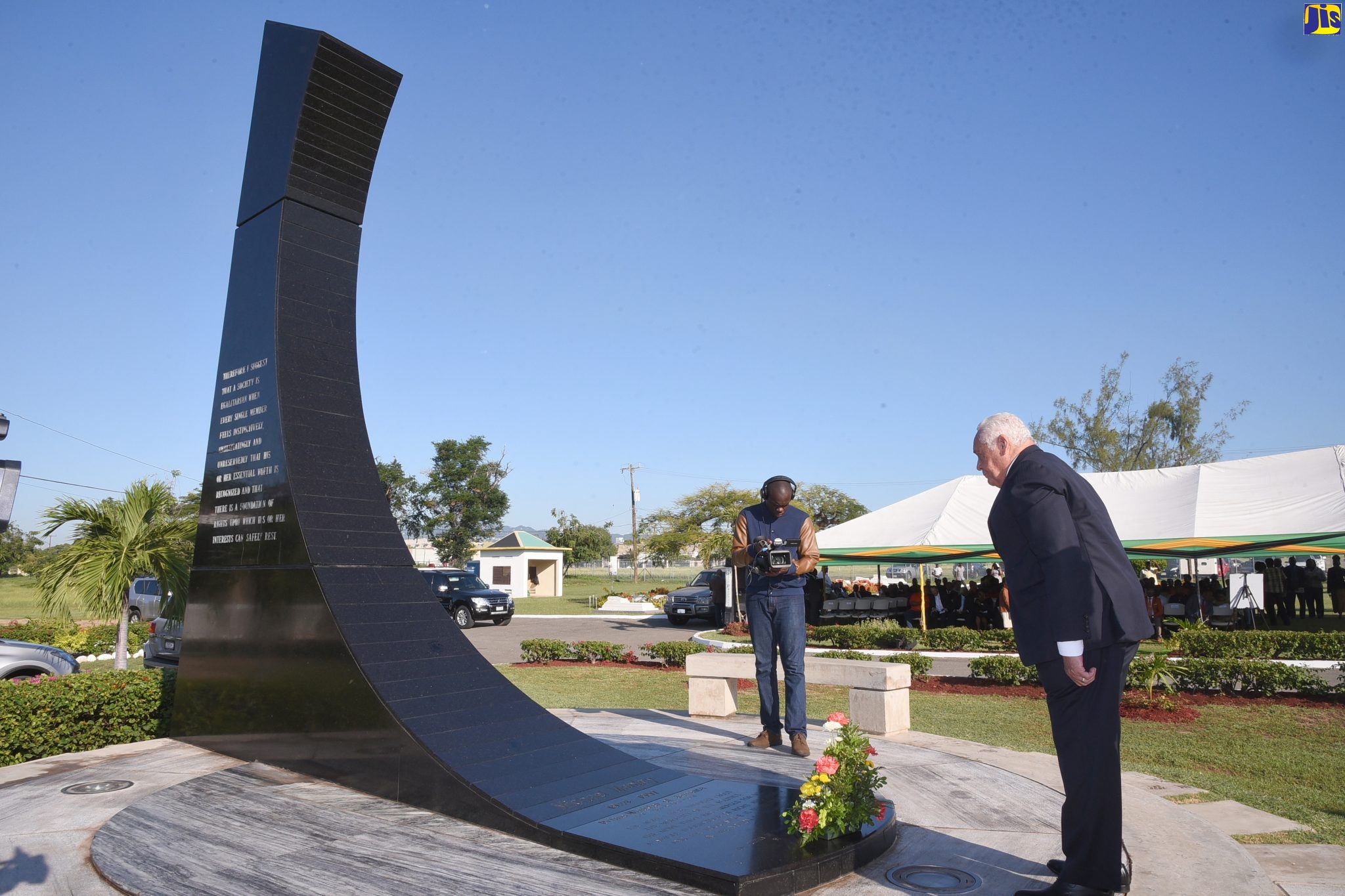 Minister without Portfolio in the Office of the Prime Minister, Hon. Lester Michael Henry, lays a wreath at the shrine of the late former Prime Minister, the Most Hon. Michael Manley, in National Heroes Park on December 10, to commemorate the 95th anniversary of the birth of the late former Prime Minister. Mr. Manley was the fourth Prime Minister of Jamaica, serving from 1972 to 1980 and from 1989 to 1992. He was born December 10, 1924 and died March 6, 1997.