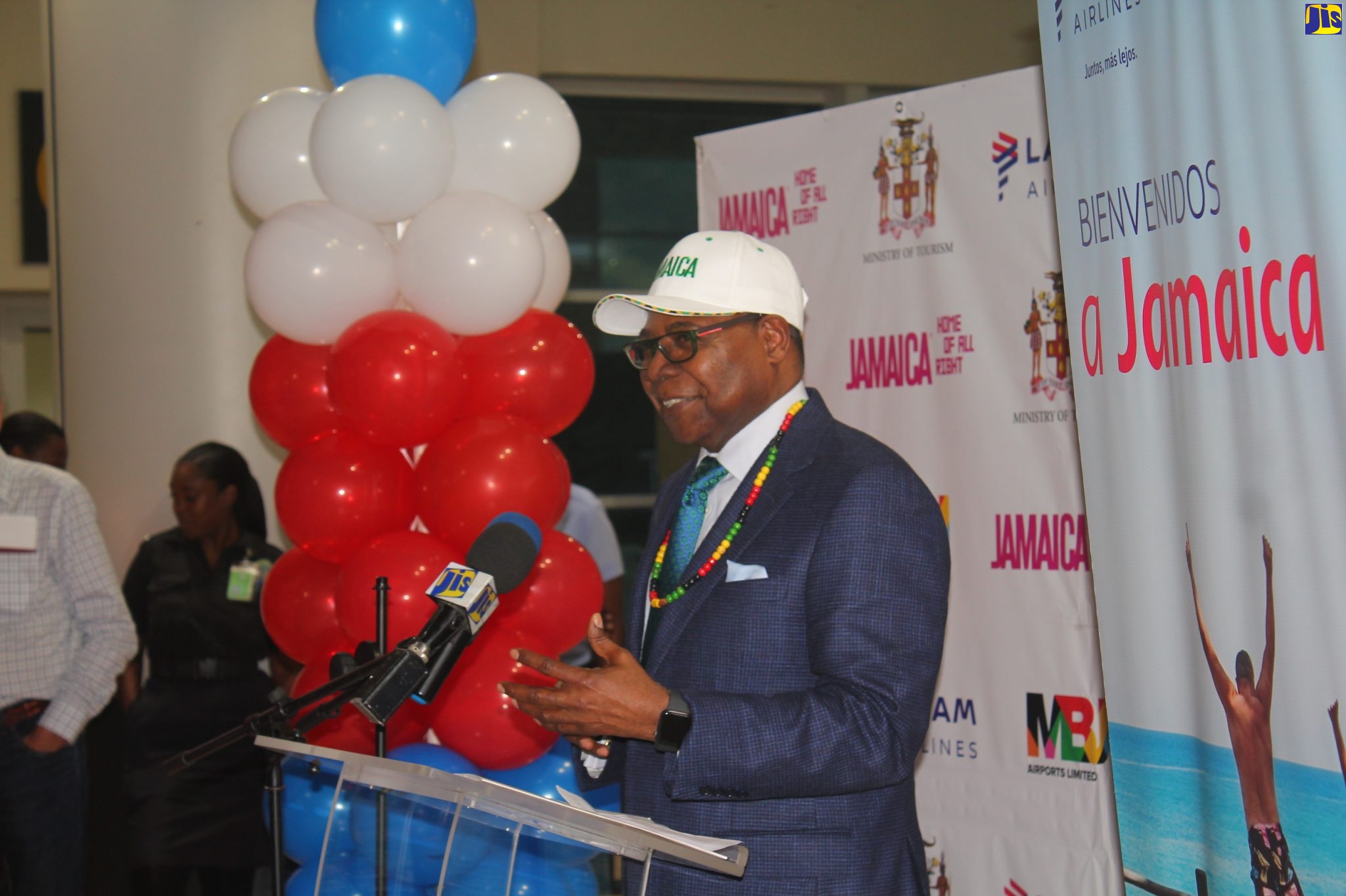 Minister of Tourism, Hon. Edmund Bartlett, speaks at a reception ceremony for the crew of a LATAM Airlines flight that made its inaugural visit to the Sangster International Airport in Montego Bay, St. James, on December 2.