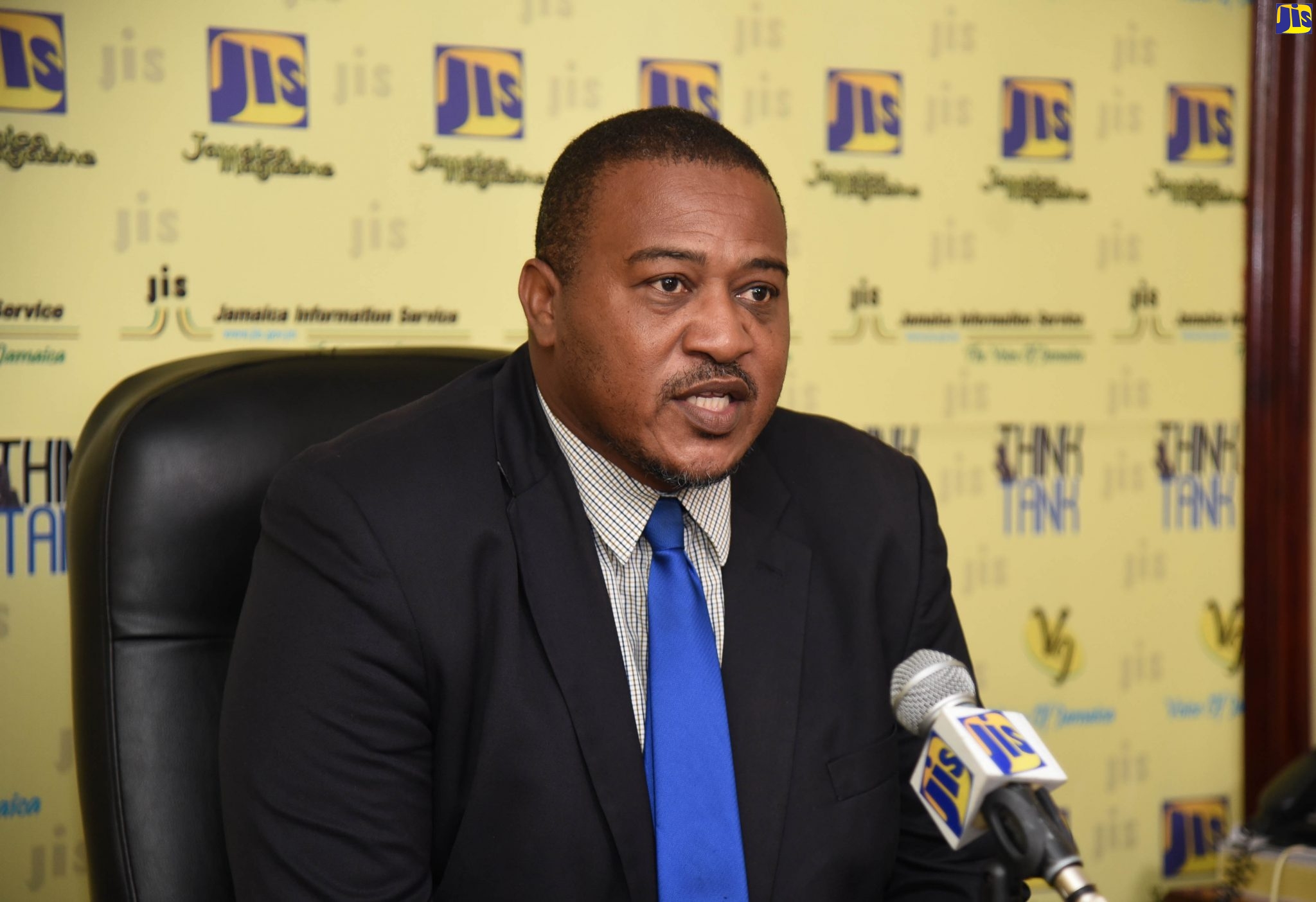 Acting Director, Safety and Security Unit, Ministry of Education, Youth and Information, Richard Troupe, addresses a recent JIS Think Tank.