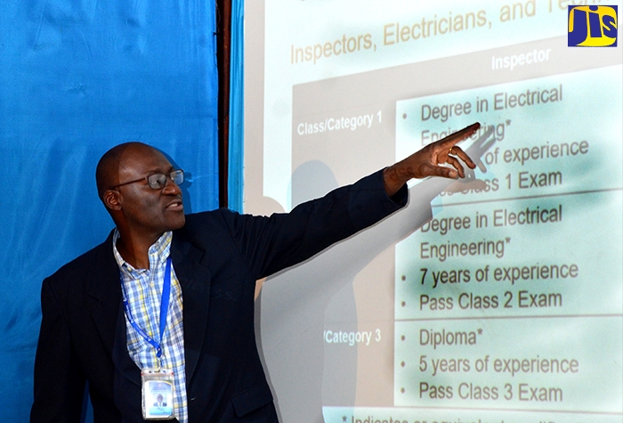 Principal Director for Energy in the Ministry of Science, Energy and Technlogy, Firzroy Vidal, making his presentation at Thursday’s (January 30) Government Electrical Regulator (GER) stakeholders forum, held at the PCJ Auditorium in Kingston.