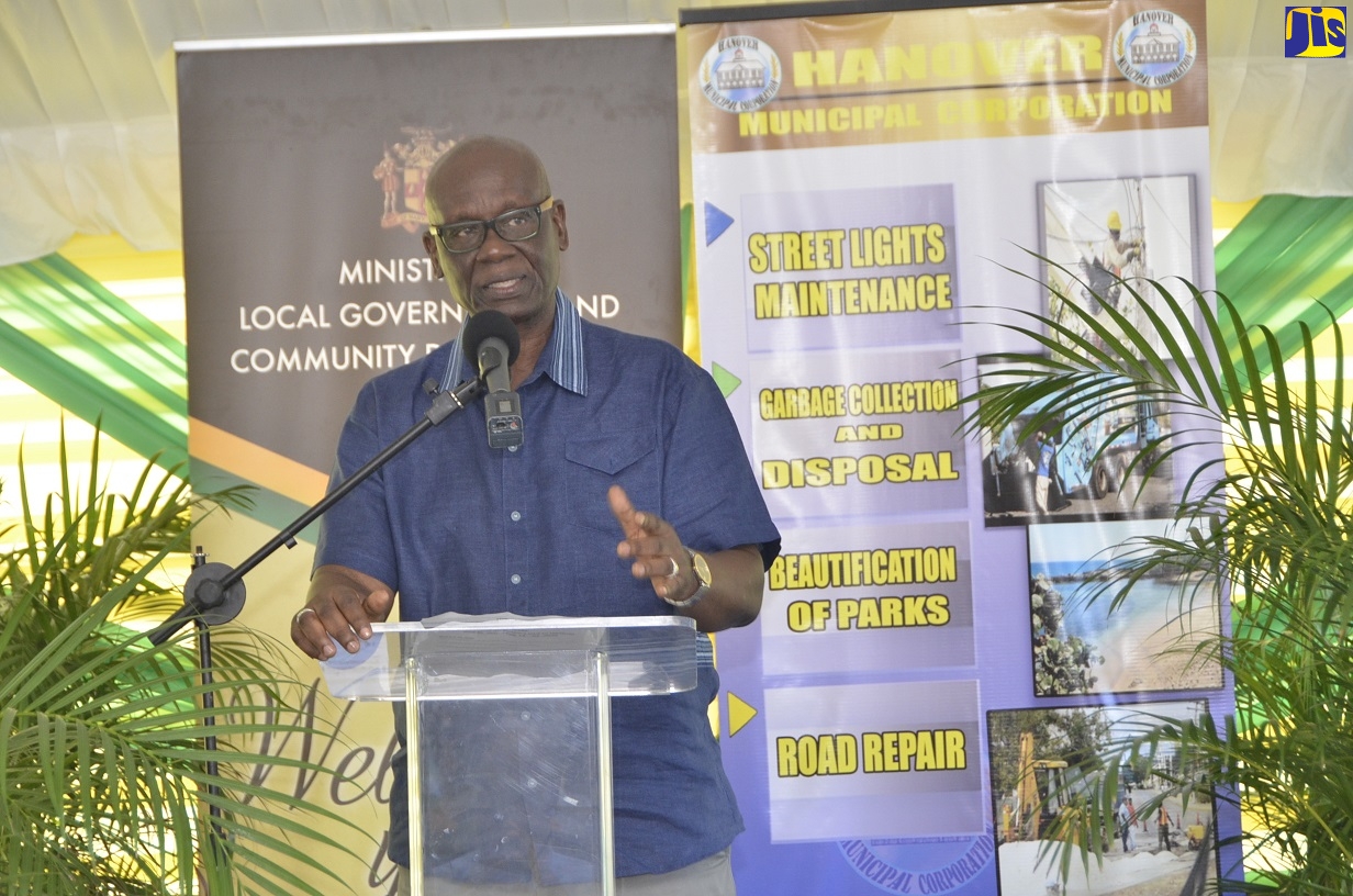Minister of Local Government and Community Development, Hon. Desmond McKenzie, addresses a ceremony on the grounds of the Hopewell Methodist Church in Hanover on February 20, ahead of breaking ground for the rehabilitation of the nearby Hopewell Market