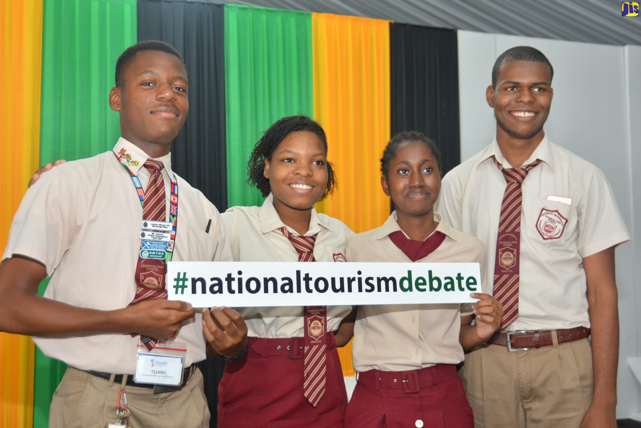 Members of the Herbert Morrison Technical High School debate team, at the official launch of the National Tourism Debate Competition, which was held at the S Hotel Event and Conference Centre in Montego Bay, St. James, on February 5.