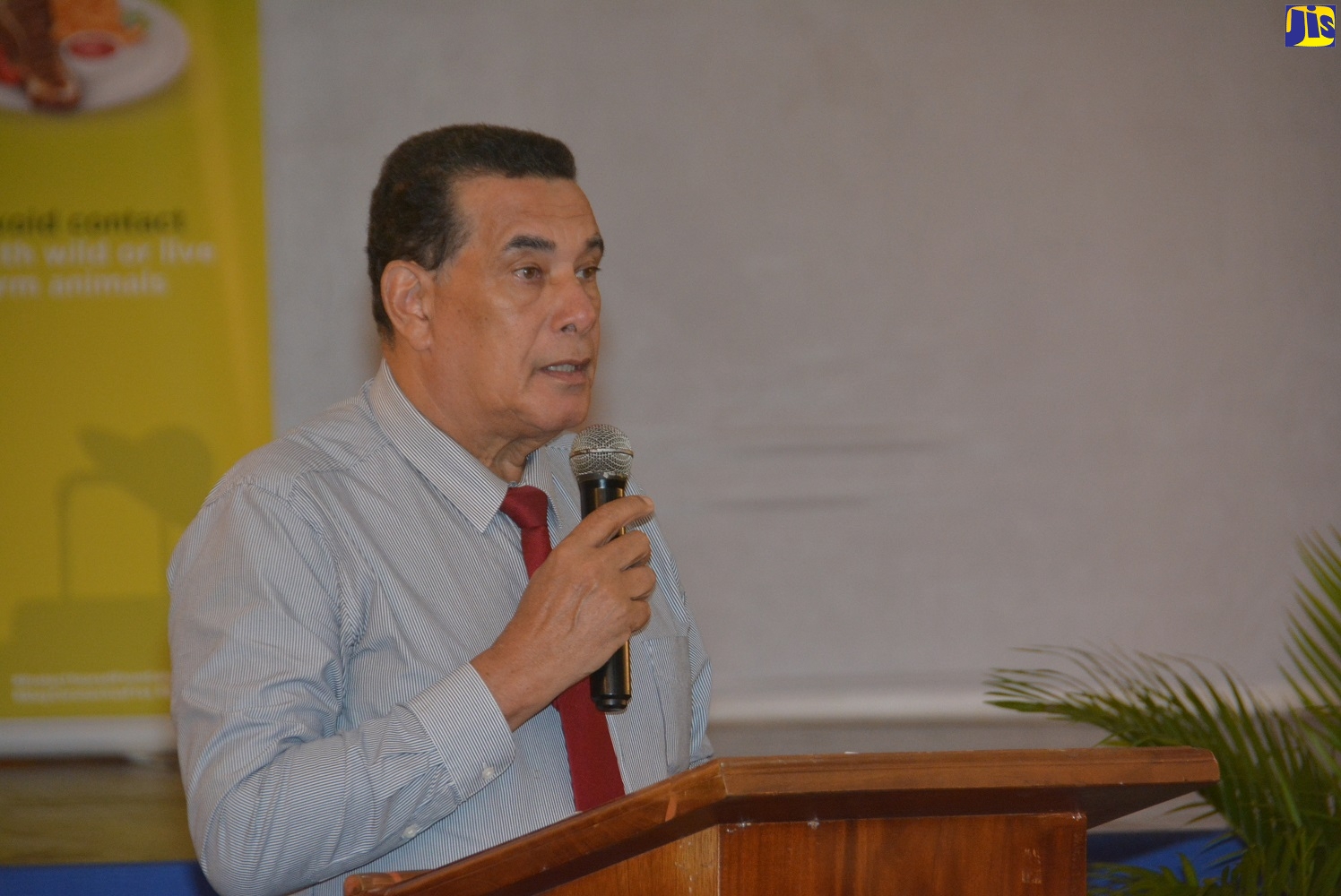Chairman of the St. James Municipal Corporation and Mayor of Montego Bay, Councillor Homer Davis, speaks at the Ministry of Health & Wellness St. James Town Hall Meeting, held at the Montego Bay Cultural Centre in Sam Sharpe Square on February 6.