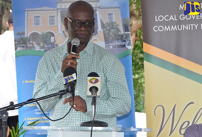 Minister of Local Government and Community Development, Hon. Desmond McKenzie, speaks at the handover of a home for an indigent resident of Stettin, South Trelawny, on January 29.