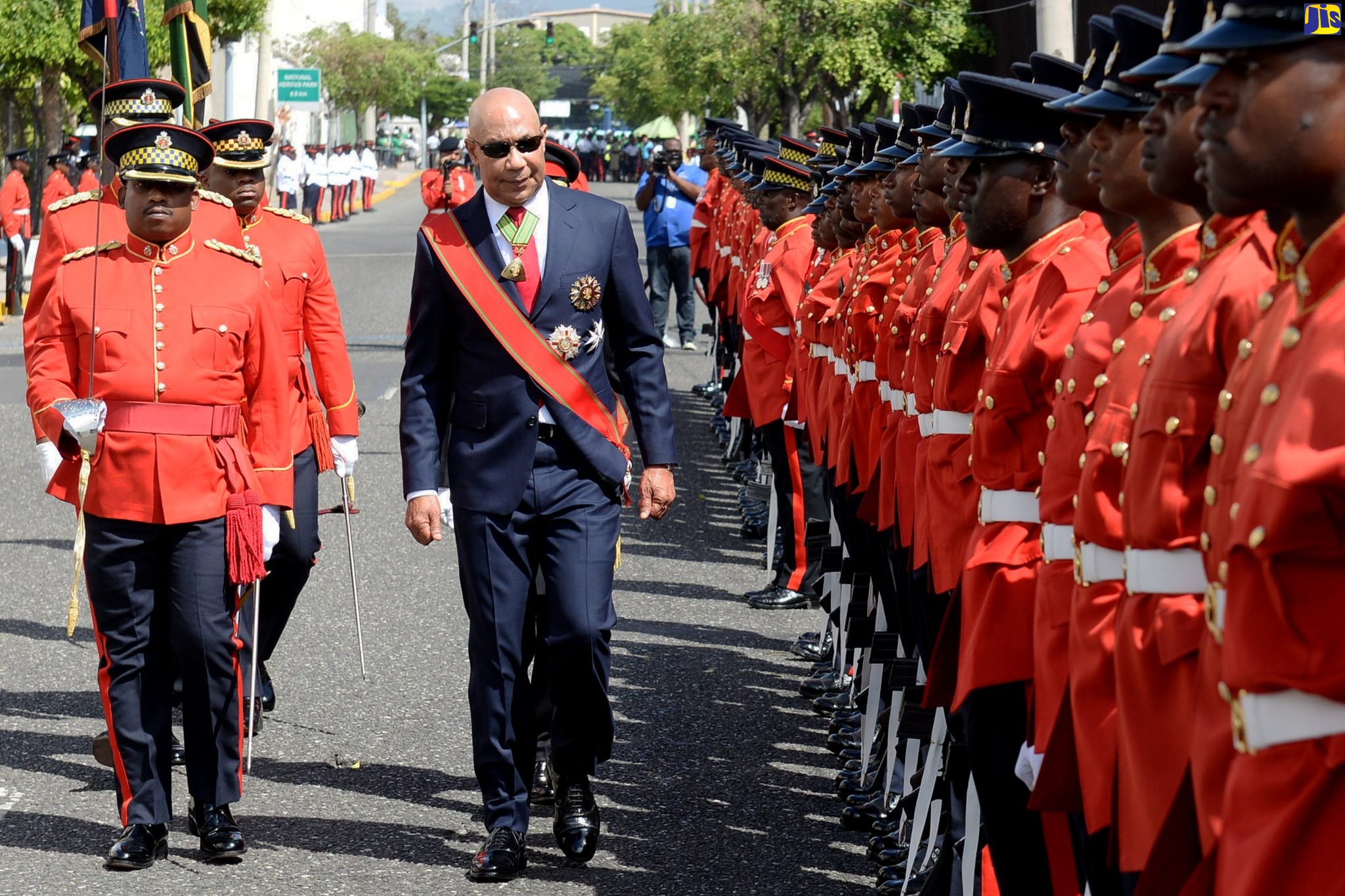 Governor-General, His Excellency the Most Hon. Sir Patrick Allen, inspects the Guard of Honour mounted by members of the Jamaica Defence Force, at the 2020/21 ceremonial opening of Parliament, today (February 11).
