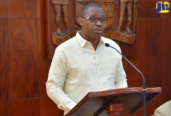 Director of the Parochial Revenue Fund in the Ministry of Local Government and Community Development, Rupert Pryce, addresses a drought mitigation press conference held recently at Jamaica House. He was representing portfolio Minister, Hon. Desmond McKenzie.