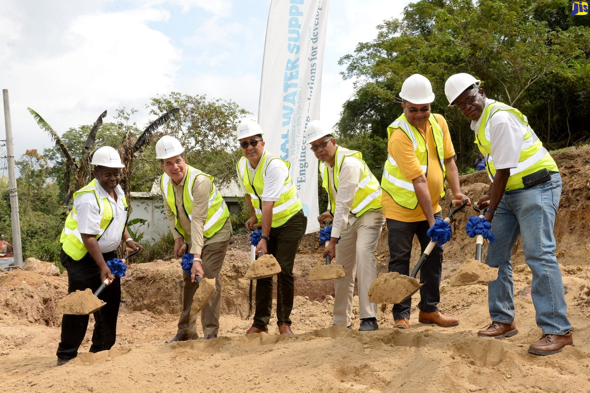 Member of Parliament for West Central St. Catherine, Dr. the Hon. Christopher Tufton (third left), breaks ground for the $150-million Watermount Water Supply System in St. Catherine on February 19. Also participating (from left) are Managing Director of the Rural Water Supply Limited (RWSL), Audley Thompson; Chairman of the RWSL, Councillor Homer Davis; Mayor of Spanish Town, Councillor Norman Scott; Director of the RWSL, Kevin Lue, and General Manager for Engineering at the water agency, Douglas Wilson.