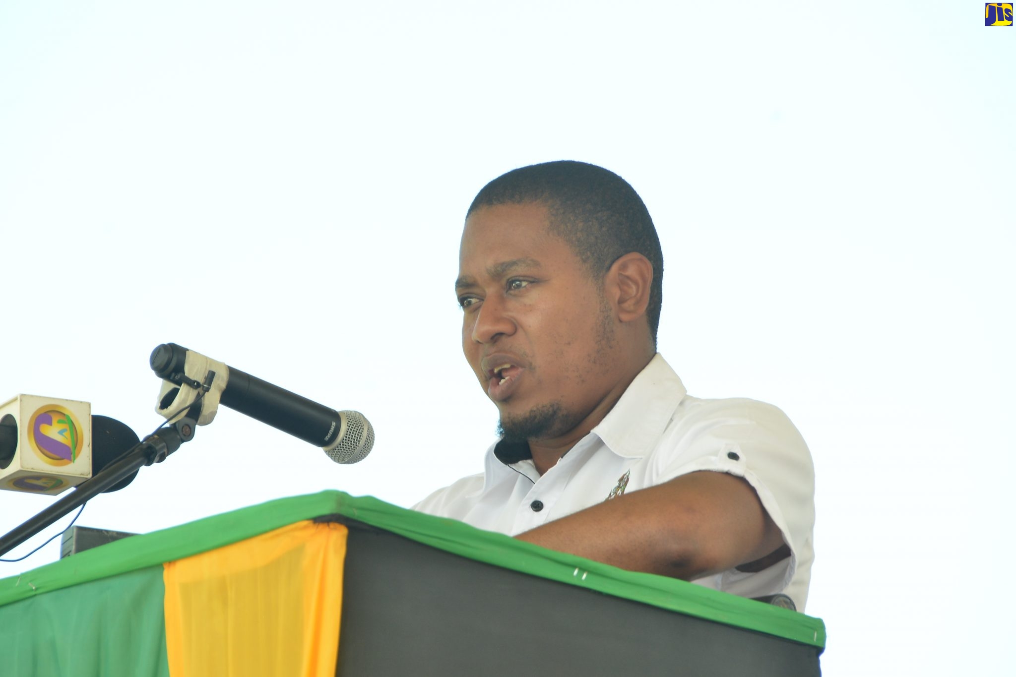 Minister of State in the Ministry of Industry, Commerce, Agriculture and Fisheries, Hon. Floyd Green, speaking at the 65th Hague Agricultural and Industrial Show in Falmouth, Trelawny, on February 26.