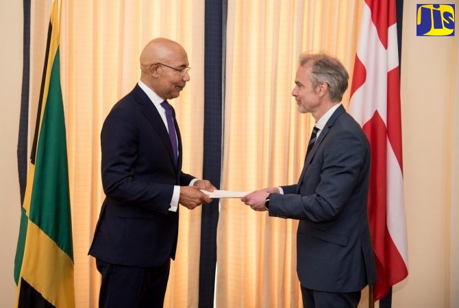 Governor-General, His Excellency the Most Hon. Sir Patrick Allen (left), Receives Letters of Credence from Ambassador-designate of the Swiss Confederation, Mauro Reina, when he called at King’s House on Monday (March 2).