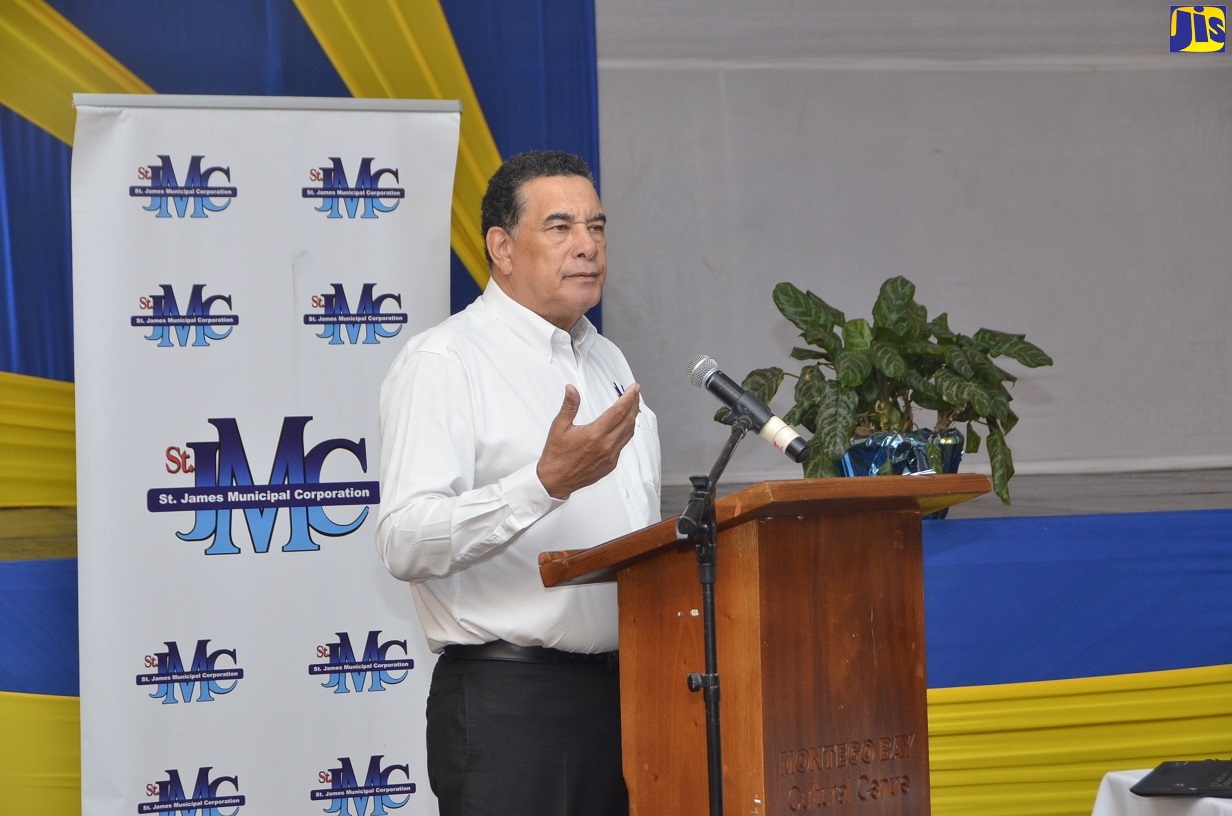 Mayor of Montego Bay, Councillor Homer Davis, addressing a business continuity seminar on disaster management on March 6. The event was hosted by the St. James Municipal Corporation at the Montego Bay Cultural Centre.